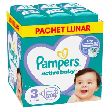 Scutece Active Baby Marimea 3 Midi pentru 6-10 kg, 208 bucati, Pampers