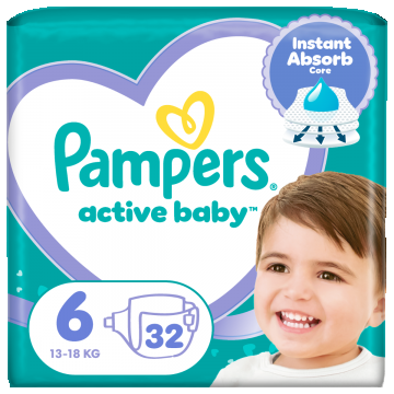 Scutece Active Baby Marimea 6 pentru 13-18kg, 32 bucati, Pampers