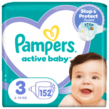 Scutece Active Baby Mega Box, Marimea 3, 6-10 kg, 152 bucati, Pampers