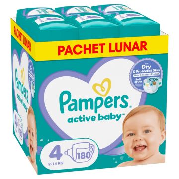 Scutece Active Baby XXL Box Marimea 4 pentru 9 -14 kg, 180 bucati, Pampers
