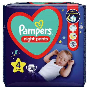 Scutece-chilotel de noapte Night Pants Marimea 4 pentru 9-15 kg, 25 bucati, Pampers