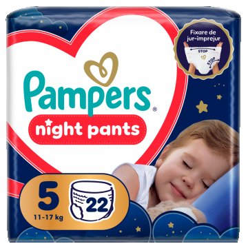 Scutece-chilotel de noapte Night Pants Marimea 5 pentru 12-17 kg, 22 bucati, Pampers