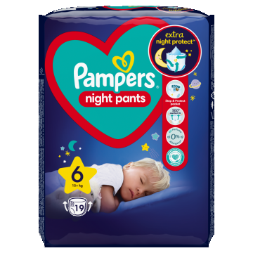 Scutece-chilotel de noapte Night Pants Marimea 6 pentru 15+ kg, 19 bucati, Pampers
