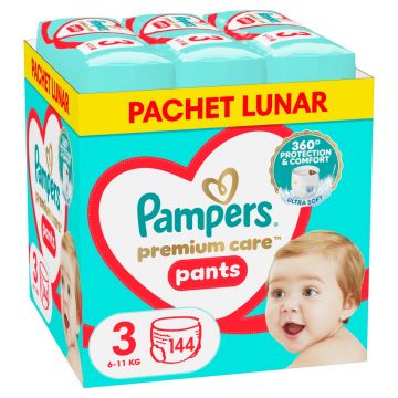 Scutece-chilotel Premium Care Pants XXL Box Marimea 3 pentru 6-11 kg, 144 bucati, Pampers