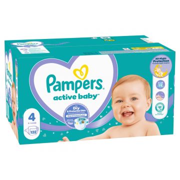 Scutece pentru copii Active Baby Mega Box Marimea 4 9 -14kg, 132 bucati, Pampers