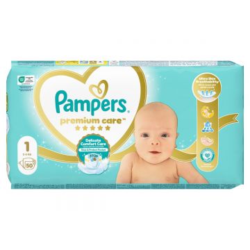 Scutece Premium Care Nr.1 pentru 2-5 kg, 50 bucati, Pampers