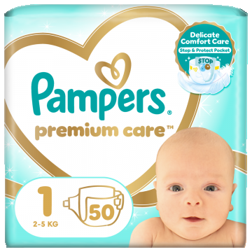 Scutece Premium Care Nr.1 pentru 2-5 kg, 50 bucati, Pampers