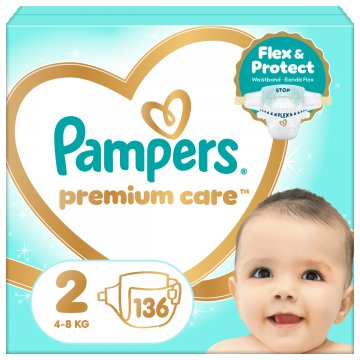 Scutece Premium Care Nr. 2 pentru 4-8 kg, 136 bucati, Pampers