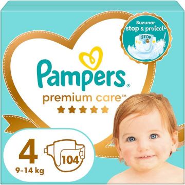 Scutece Premium Care Nr.4 pentru 9-14 kg, 104 bucati, Pampers