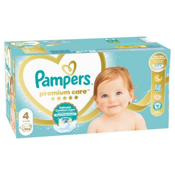Scutece Premium Care Nr.4 pentru 9-14 kg, 104 bucati, Pampers