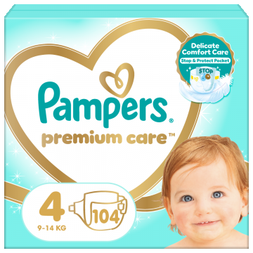 Scutece Premium Care Nr.4 pentru 9-14 kg, 104 bucati, Pampers