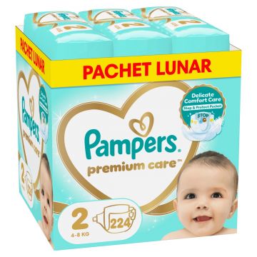 Scutece Premium Care XXL Marimea 2 pentru 4-8kg, 224 bucati, Pampers