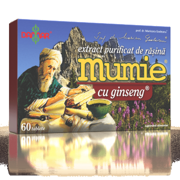 Extract purificat de rasina Mumie cu Ginseng, 60 tablete, Damar