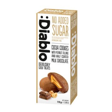 Fursecuri fara zahar cu umplutura de unt de arahide si ciocolata cu lapte, 110g, Diablo