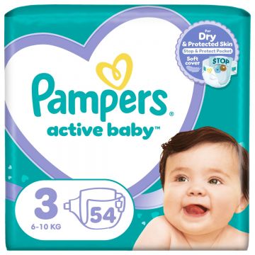 Scutece Active Baby Marimea 3 pentru 6-10kg, 54 bucati, Pampers