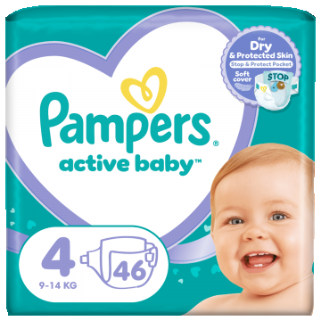 Scutece Active Baby Marimea 4 pentru 9-14 kg, 46 bucati, Pampers