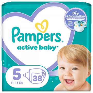Scutece Active Baby Marimea 5 pentru 11-16 kg, 38 bucati, Pampers