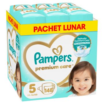 Scutece Premium Care XXL Marimea 5 pentru 11-16 kg, 148 bucati, Pampers