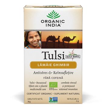 Ceai Tulsi cu lamaie si ghimbir, 18 plicuri, Organic India