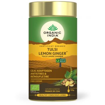 Ceai Tulsi Lamaie si Ghimbir, 100g, Organic India