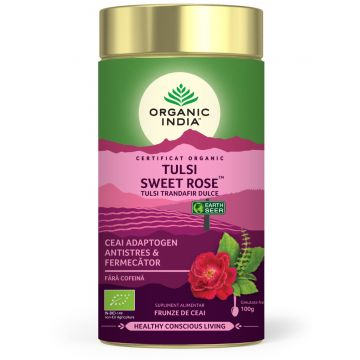 Ceai Tulsi Trandafir Dulce Antistres, 100g, Organic India