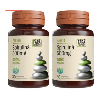 Pachet Spirulina 500mg 1+1 Gratuit, 2 x 30 comprimate, Alevia