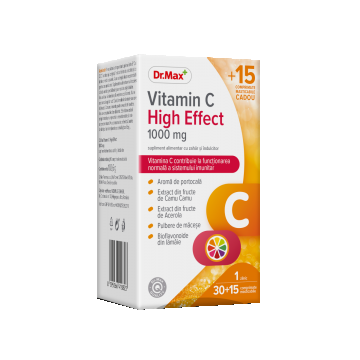 Dr.Max Vitamina C High Effect 1000mg, 30+15 comprimate masticabile Dr.Max Vitamina C High Effect 1000mg, 30+15 comprimate masticabile