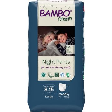 Scutece chilot pentru copii Dreamy Night Pants 8-15 ani pentru 35-50kg, 10 bucati, Bambo Nature