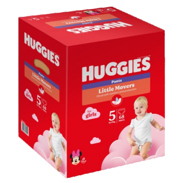 Scutece-chilotel Pants Box Marimea 5 pentru fetite de 12-17kg, 68 bucati, Huggies