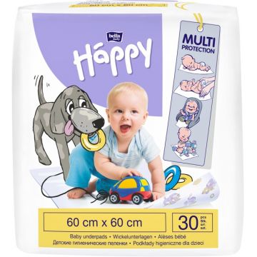 Aleze igienice absorbante Happy 60x60cm, 30 bucati, Bella Baby