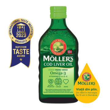 Moller's Cod liver oil Omega-3 aroma de mere verzi, 250ml