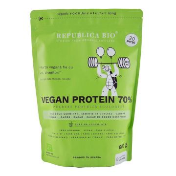 Vegan Protein 70% pulbere functionala ecologica, 600g, Republica Bio