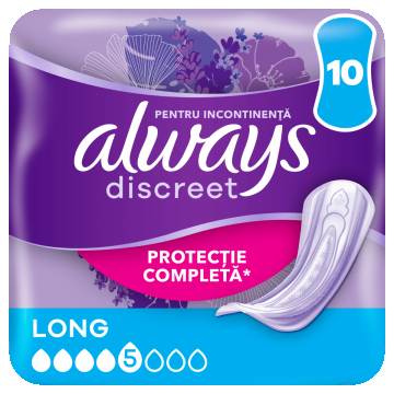 Absorbante pentru incontinenta urinara Discreet Long, 10 bucati, Always