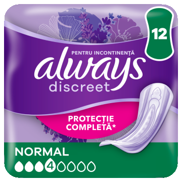 Absorbante pentru incontinenta urinara Discreet Normal, 12 bucati, Always