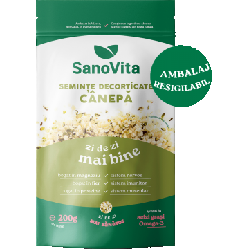 Seminte de canepa decorticate, 200g, SanoVita