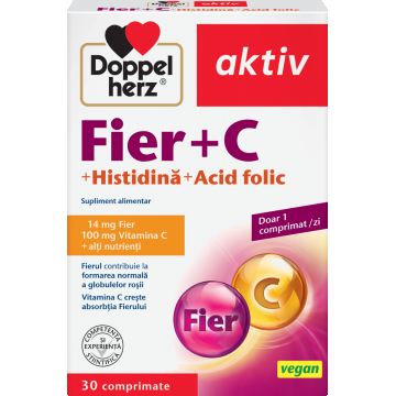 Fier + Vitamina C + Histidina + Acid folic, 30 comprimate, Doppelherz Fier + Vitamina C + Histidina + Acid folic, 30 comprimate, Doppelherz