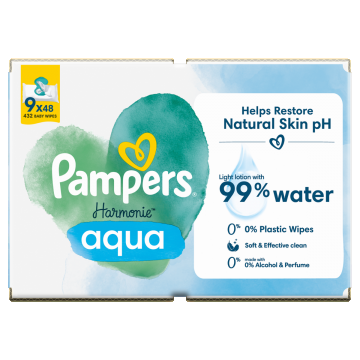 Pachet Servetele umede Harmonie Aqua, 9 x 48 bucati, Pampers