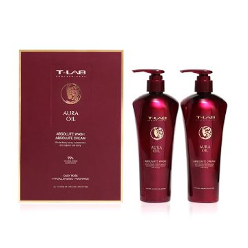Set cadou T-LAB Professional Aura Oil Duo Sampon, 300 ml + Tratament, 300 ml