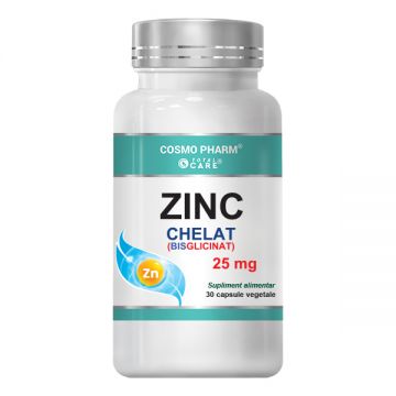 Zinc Chelat Bisglicinat 25mg, 60 capsule vegetale, Cosmopharm
