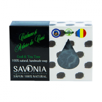 Sapun Natural Carbune si Arbore de Ceai, 90g, Savonia Sapun Natural Carbune si Arbore de Ceai, 90g, Savonia