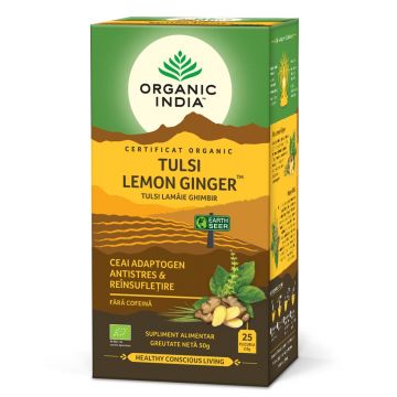 Ceai Bio Tulsi cu lamaie si ghimbir, 25 plicuri, Organic India