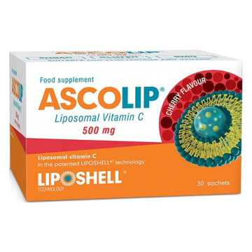 Vitamina C Lipozomala cu aroma de cirese, 500 mg, 30 plicuri, Liposhell