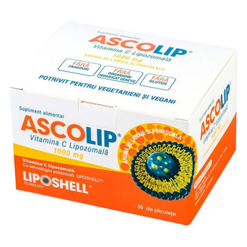 Vitamina C Lipozomala cu aroma de portocala, 1000 mg, 30 plicuri, Liposhell