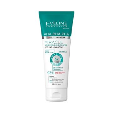 Exfoliant facial Eveline Cosmetics Miracle, booster cu acizi pentru netezirea tenului si reducerea imperfectiunilor, 75 ml