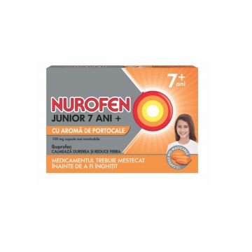 Nurofen Junior 7ani+ 100mg capsule moi masticabile aroma de portocale 12cpr 24 comprimate