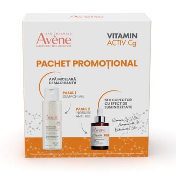 Pachet Avene Ser corector cu efect de luminozitate Vitamin Activ Cg, 30 ml + Apa micelara demachianta, 100 ml