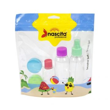 Set de recipiente de plastic reutilizabile travel size, 5 bucati, Nascita Set de recipiente de plastic reutilizabile travel size, 5 bucati, Nascita