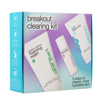 Set Dermalogica Clear Start Breakout Clearing Kit – Aqua Jelly 25 ml, Cleanser spuma de curatare 75 ml, Booster tratament local cu niacinamida 10 ml