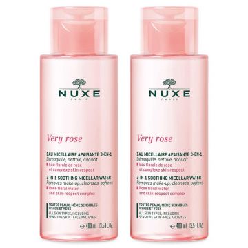 Set Duo Nuxe Very Rose 3 în 1, Apa micelara pentru piele sensibila, 2 x 400 ml