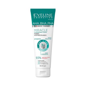 Spuma de curatare Eveline Cosmetics Miracle, cu efect exfoliant si anti-imperfectiuni, pentru toate tipurile de ten, 150 ml